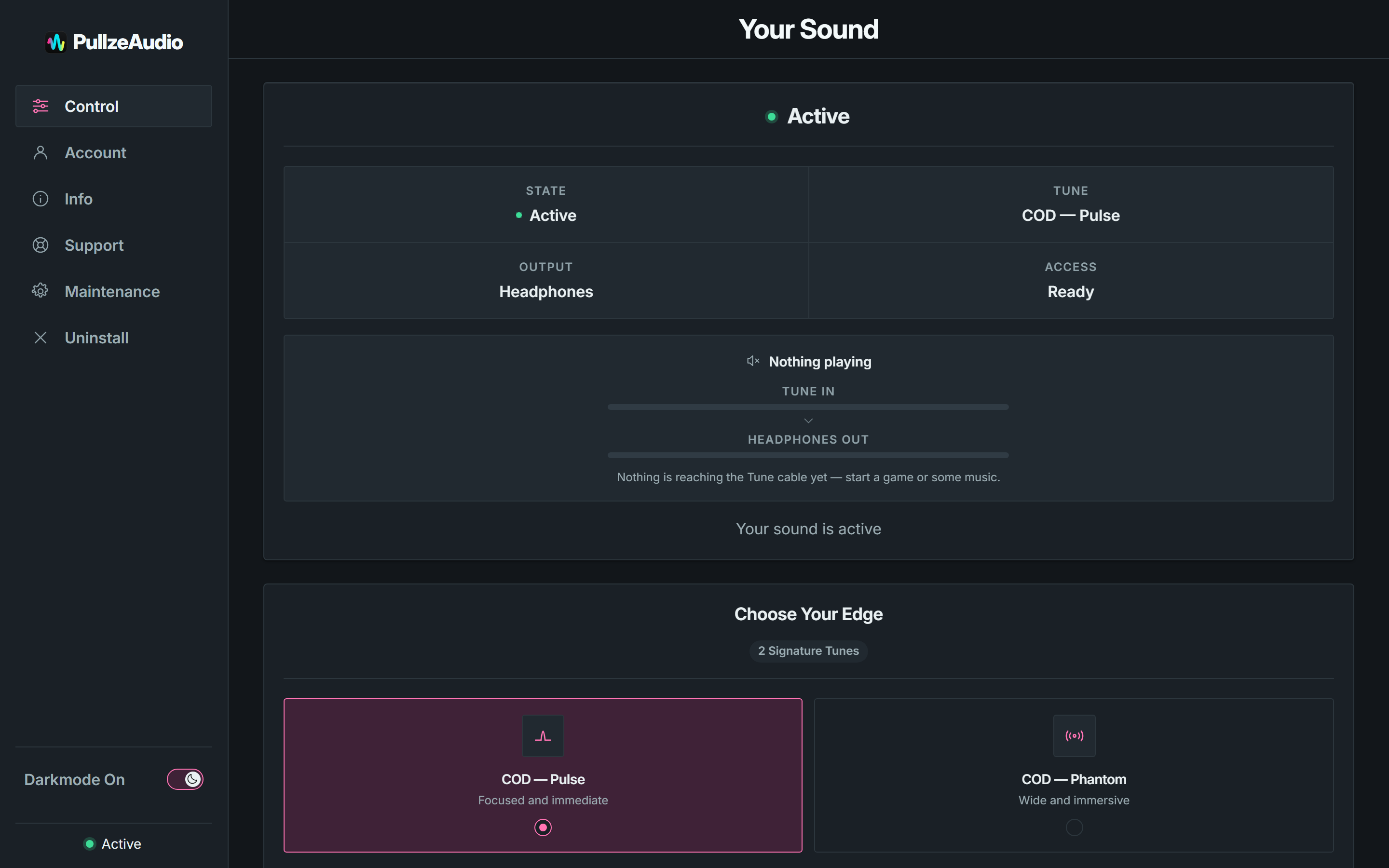 PullzeAudio, Control: Your Sound screen